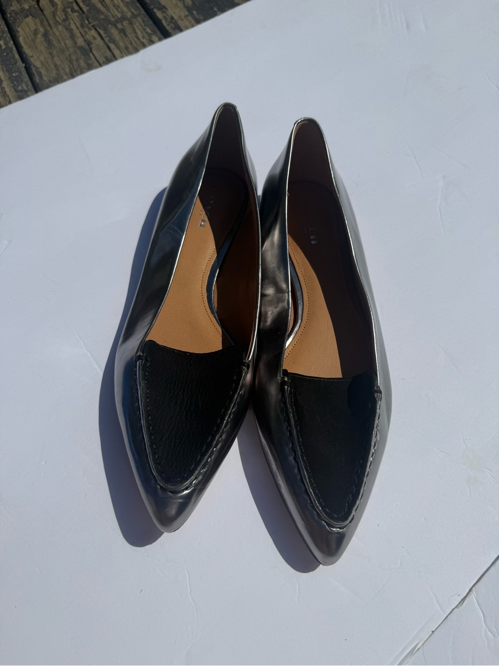 Coach Black Pointed Leather Slip-On Flats
